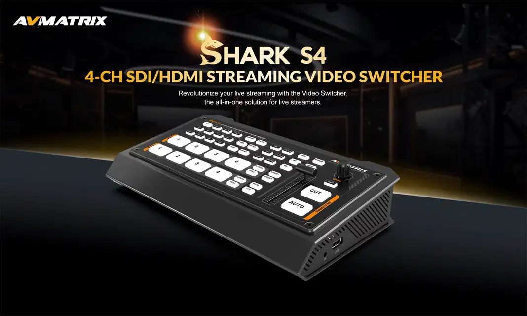 Shark S4 Video Switcher front panel 4 channel SDI HDMI live streaming switcher