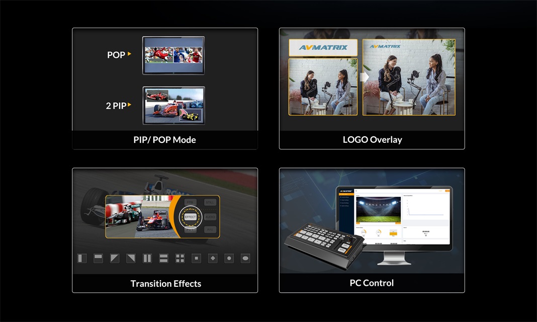 Shark S4 Video Switcher transition effects and media management