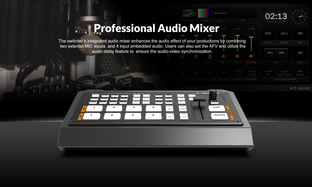 Shark S4 Video Switcher built in audio mixer control panel
